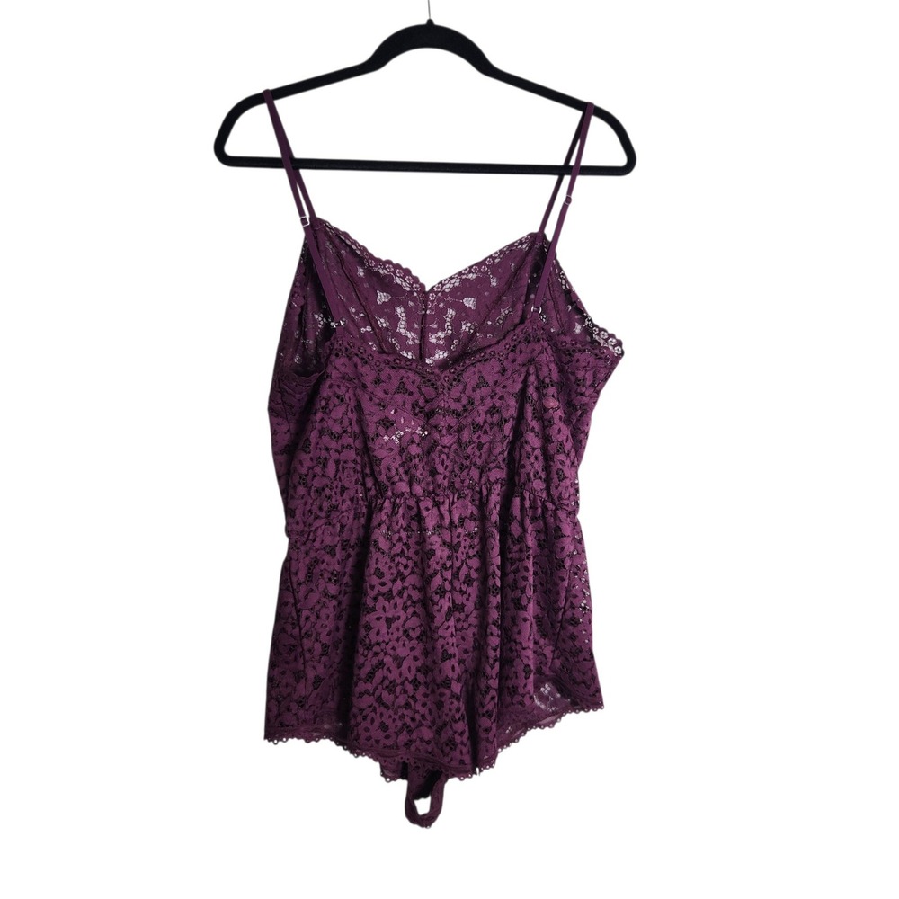 Victorias Secret Plum Purple Floral Lace Bodysuit Adjustable Straps Size L